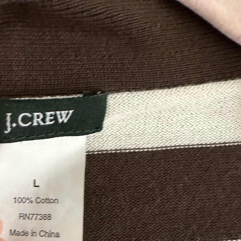 J. Crew Featherweight Chocolate Brown Ivory Cardigan Striped V Neck Cotton Large
